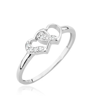 Złoty pierścionek 14k diamenty serca 0,06ct białe złoto