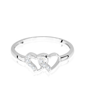 Złoty pierścionek 14k diamenty serca 0,06ct białe złoto