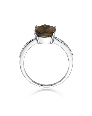Ring with smoky quartz white gold diamonds