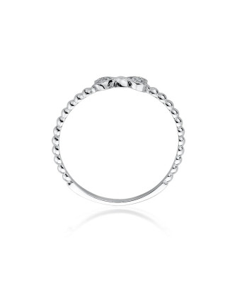 Złoty Pierścionek 14k Białe Złoto Diamenty Kokardka 0,03ct