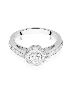 Złoty Pierścionek 14k Białe Złoto Brylant Diamenty 0,37ct