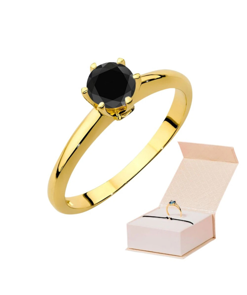 Pierścionek czarny diament 14k certyfikat