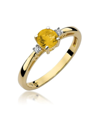 Cytryn pierścionek diamenty 14k