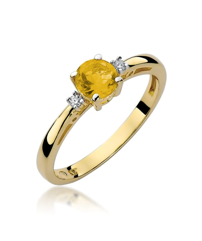 Cytryn pierścionek diamenty 14k