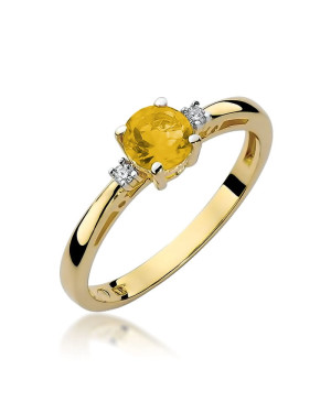 Cytryn pierścionek diamenty 14k