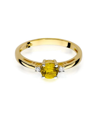 Cytryn pierścionek diamenty 14k