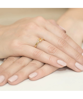 Cytryn pierścionek diamenty 14k