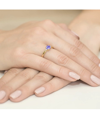 Tanzanit pierścionek diamenty złoto 14k