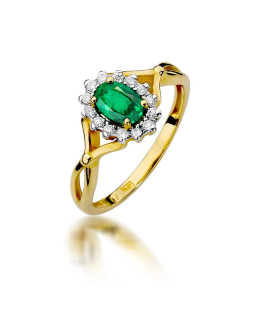 Emerald diamond ring interwoven 14k