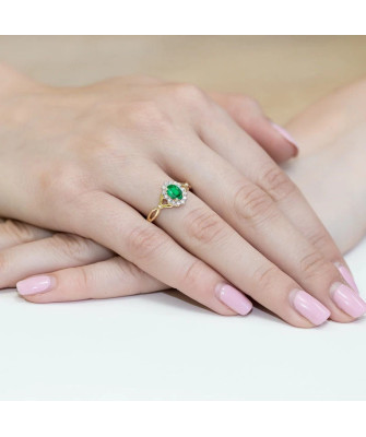 Emerald diamond ring interwoven 14k