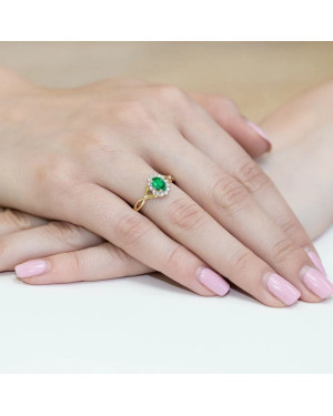Pierścionek szmaragd diamenty przeplatany 14k