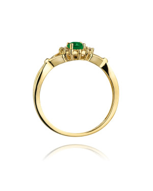 Pierścionek szmaragd diamenty przeplatany 14k