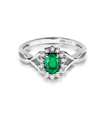 Emerald and diamond ring white gold
