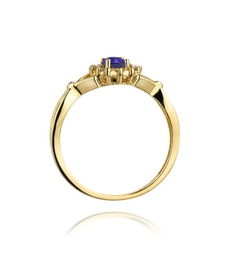 Pierścionek tanzanit diamenty przeplatany 14k