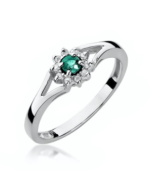14k White Gold Ring Emerald Diamonds