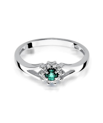 14k White Gold Ring Emerald Diamonds