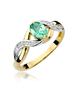 14k gold ring interwoven emerald diamonds
