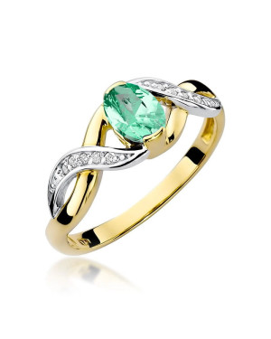 14k gold ring interwoven emerald diamonds