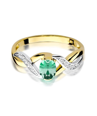 14k gold ring interwoven emerald diamonds