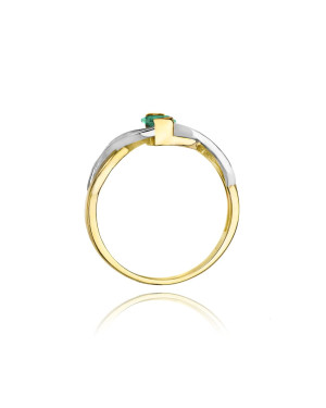 14k gold ring interwoven emerald diamonds