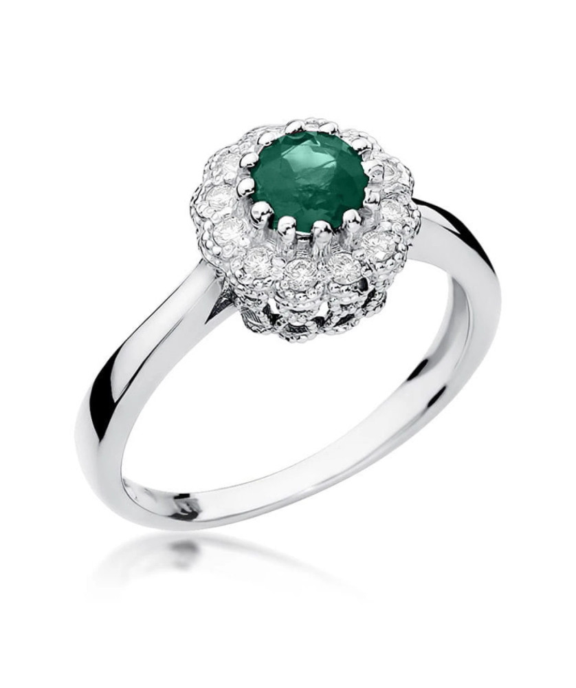 14k White Gold Emerald Diamond Ring