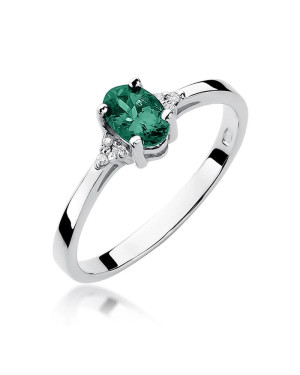 14k White Gold Ring Emerald Diamonds Certificate