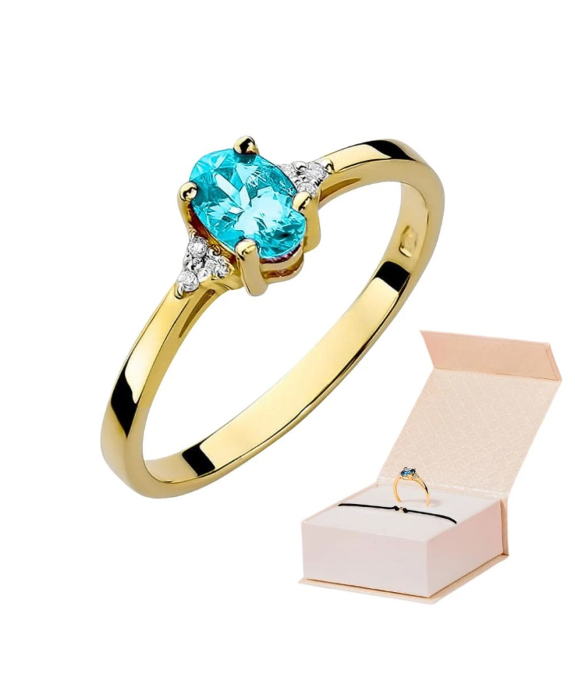 Pierścionek topaz diamenty złoto 14k
