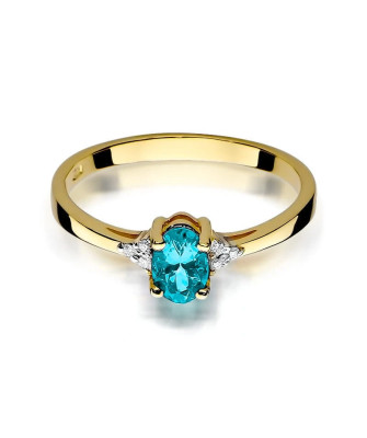 Pierścionek topaz diamenty złoto 14k