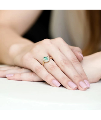 14k gold ring emerald diamonds