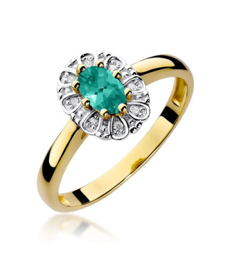 Emerald flower ring diamonds gold 14k