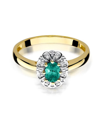 Emerald flower ring diamonds gold 14k