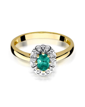Emerald flower ring diamonds gold 14k