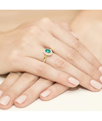 Emerald flower ring diamonds gold 14k