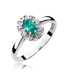 Ring flower diamonds emerald white gold 14k