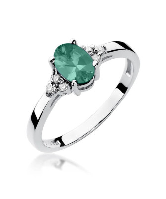14k White Gold Ring Emerald Diamonds