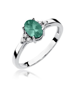 14k White Gold Ring Emerald Diamonds