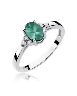 14k White Gold Ring Emerald Diamonds