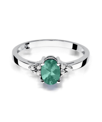 14k White Gold Ring Emerald Diamonds