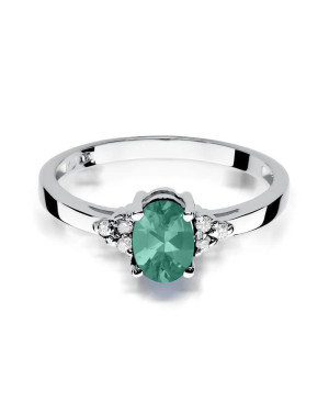 14k White Gold Ring Emerald Diamonds