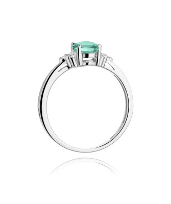14k White Gold Ring Emerald Diamonds