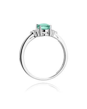 14k White Gold Ring Emerald Diamonds