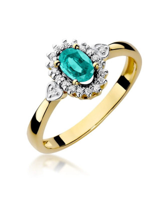 Gold ring with emerald diamonds gold 14k