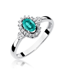 Emerald flower ring diamonds white gold
