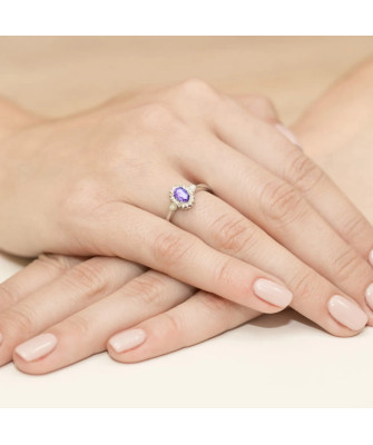 Tanzanite flower ring diamonds white gold