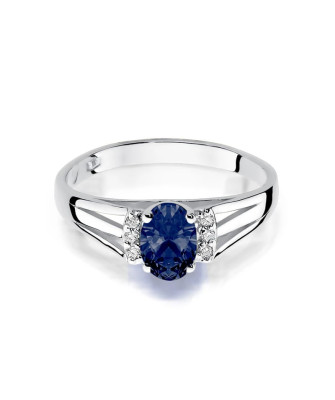 Pierścionek szafir 0,70ct białe złoto 14k