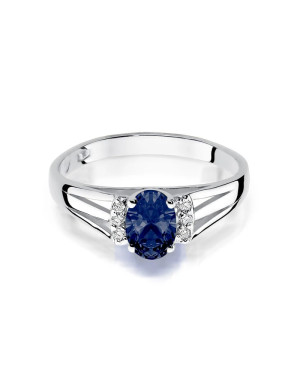 Pierścionek szafir 0,70ct białe złoto 14k