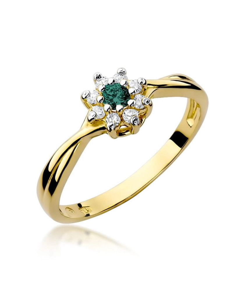 14k Gold Ring Interwoven Diamond Emerald