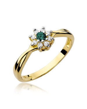 14k Gold Ring Interwoven Diamond Emerald