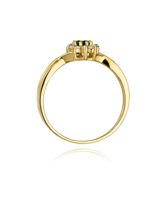 14k Gold Ring Interwoven Diamond Emerald