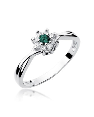 14k White Gold Ring Interwoven Diamond Emerald